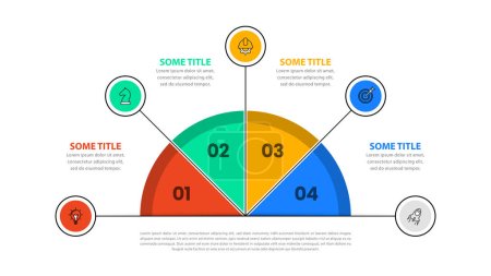 Infographic template with icons and 4 options or steps. Semicircle. Can be used for workflow layout, diagram, banner, webdesign. Vector illustration