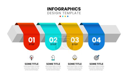 Illustration for Infographic template with icons and 4 options or steps. Ribbons. Can be used for workflow layout, diagram, banner, webdesign. Vector illustration - Royalty Free Image