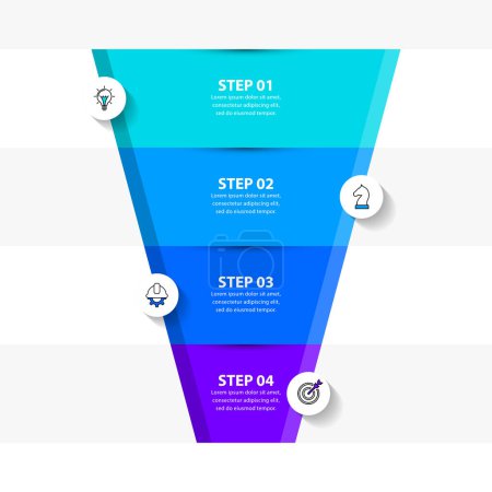 Ilustración de Infographic template with icons and 4 options or steps. Funnel. Can be used for workflow layout, diagram, banner, webdesign. Vector illustration - Imagen libre de derechos