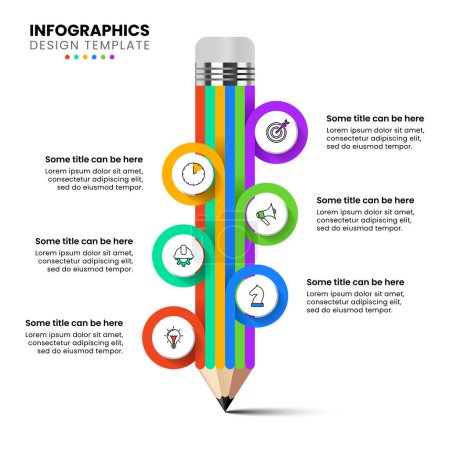 Illustration for Infographic template with icons and 6 options or steps. Pencil. Can be used for workflow layout, diagram, banner, webdesign. Vector illustration - Royalty Free Image