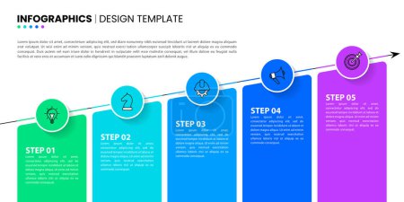 Ilustración de Infographic template with icons and 5 options or steps. Growing line. Can be used for workflow layout, diagram, banner, webdesign. Vector illustration - Imagen libre de derechos