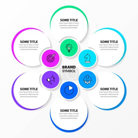 Illustration for Infographic template with icons and 6 options or steps. Circles. Can be used for workflow layout, diagram, banner, webdesign. Vector illustration - Royalty Free Image