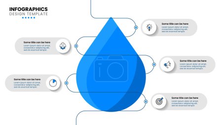 Ilustración de Infographic template with icons and 5 options or steps. Water drop. Can be used for workflow layout, diagram, banner, webdesign. Vector illustration - Imagen libre de derechos