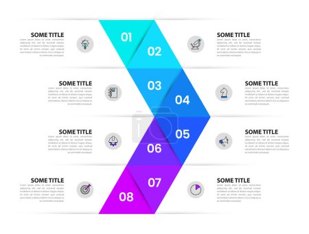 Illustration for Infographic template with icons and 8 options or steps. Big arrow. Can be used for workflow layout, diagram, banner, webdesign. Vector illustration - Royalty Free Image