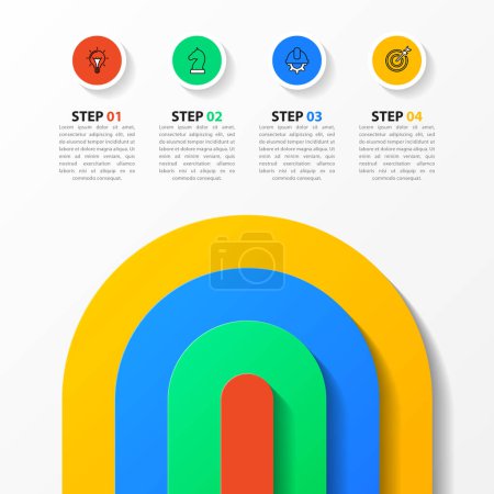 Illustration for Infographic template with icons and 4 options or steps. Circle. Can be used for workflow layout, diagram, banner, webdesign. Vector illustration - Royalty Free Image