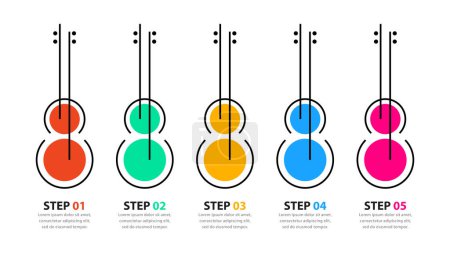 Illustration for Infographic template with 5 abstract guitars. Can be used for workflow layout, diagram, banner, webdesign. Vector illustration - Royalty Free Image