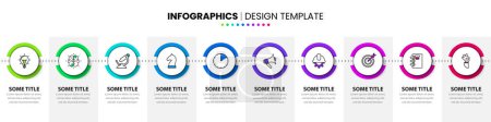 Illustration for Infographic template with icons and 10 options or steps. Horizontal timeline. Can be used for workflow layout, diagram, banner, webdesign. Vector illustration - Royalty Free Image