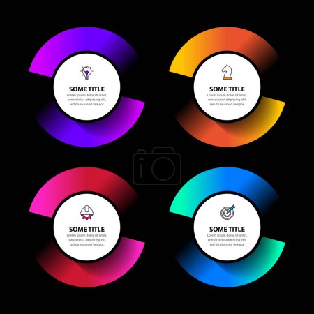 Illustration for Infographic template with icons and 4 options or steps. Dark style. Can be used for workflow layout, diagram, banner, webdesign. Vector illustration - Royalty Free Image