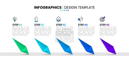 Illustration for Infographic template with icons and 5 options or steps. Arrows. Can be used for workflow layout, diagram, banner, webdesign. Vector illustration - Royalty Free Image