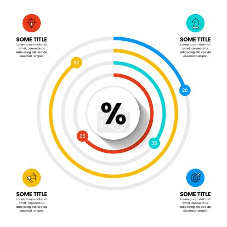Illustration for Infographic template with icons and 4 options or steps. Circle and percentages. Can be used for workflow layout, diagram, banner, webdesign. Vector illustration - Royalty Free Image