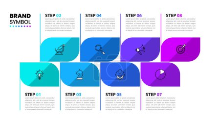 Illustration for Infographic template with icons and 8 options or steps. Horizontal line. Can be used for workflow layout, diagram, banner, webdesign. Vector illustration - Royalty Free Image
