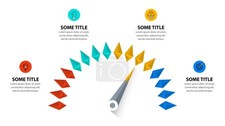 Illustration for Infographic template with icons and 4 options or steps. Circular pointer. Can be used for workflow layout, diagram, banner, webdesign. Vector illustration - Royalty Free Image