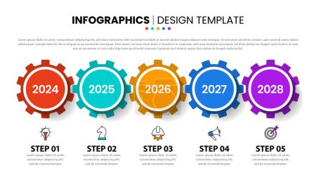 Illustration for Infographic template with icons and 5 options or steps. Industrial timeline. Can be used for workflow layout, diagram, banner, webdesign. Vector illustration - Royalty Free Image