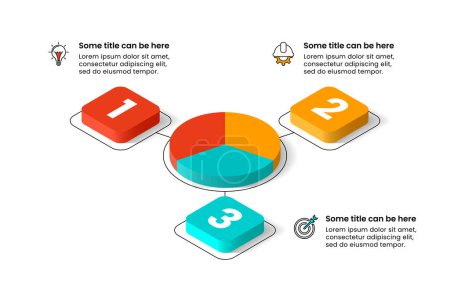 Illustration for Infographic template with icons and 3 options or steps. Isometric pie. Can be used for workflow layout, diagram, banner, webdesign. Vector illustration - Royalty Free Image