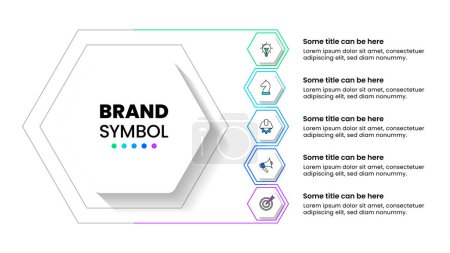 Illustration for Infographic template with icons and 5 options or steps. Hexagon. Can be used for workflow layout, diagram, banner, webdesign. Vector illustration - Royalty Free Image