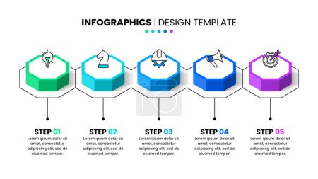Illustration for Infographic template with icons and 5 options or steps. Isometric octagons. Can be used for workflow layout, diagram, banner, webdesign. Vector illustration - Royalty Free Image
