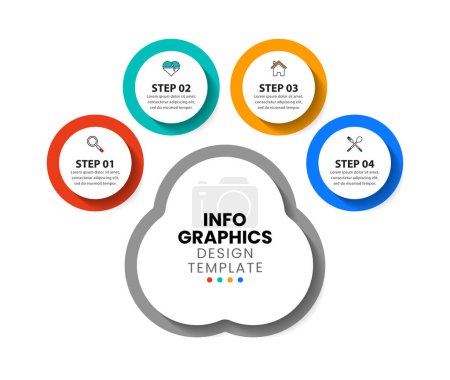 Illustration for Infographic template with icons and 4 options or steps. Paw. Can be used for workflow layout, diagram, banner, webdesign. Vector illustration - Royalty Free Image