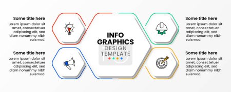 Infografik-Vorlage mit Symbolen und 4 Optionen oder Schritten. Sechseck. Kann für Workflow-Layout, Diagramm, Banner, Webdesign verwendet werden. Vektorillustration