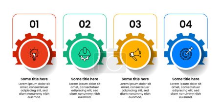 Illustration for Infographic template with icons and 4 options or steps. Gears in row. Can be used for workflow layout, diagram, banner, webdesign. Vector illustration - Royalty Free Image