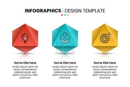 Illustration for Infographic template with icons and 3 options or steps. Octahedrons. Can be used for workflow layout, diagram, banner, webdesign. Vector illustration - Royalty Free Image