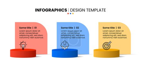 Téléchargez les illustrations : Infographic template with icons and 3 options or steps. 3d columns. Can be used for workflow layout, diagram, banner, webdesign. Vector illustration - en licence libre de droit
