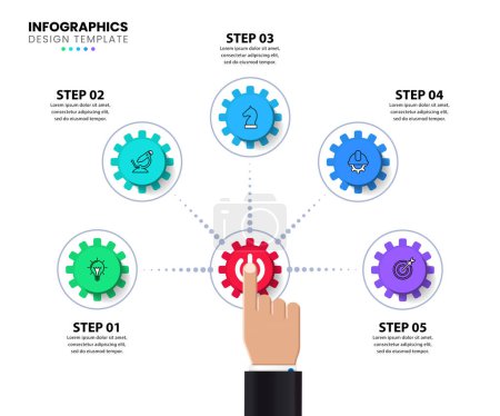 Illustration for Infographic template with icons and 5 options or steps. Gears. Can be used for workflow layout, diagram, banner, webdesign. Vector illustration - Royalty Free Image