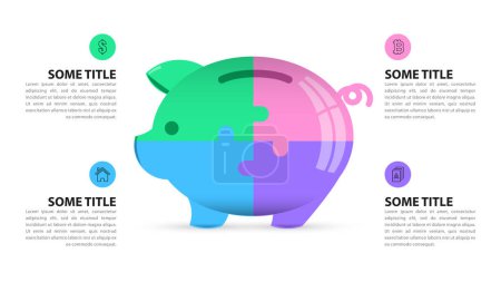 Ilustración de Infographic template with icons and 4 options or steps. Piggybank. Can be used for workflow layout, diagram, banner, webdesign. Vector illustration - Imagen libre de derechos