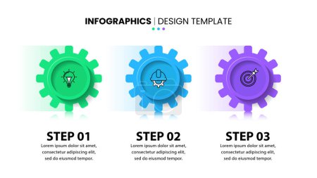 Illustration for Infographic template with icons and 3 options or steps. Gears in row. Can be used for workflow layout, diagram, banner, webdesign. Vector illustration - Royalty Free Image