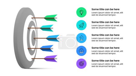 Illustration for Infographic template with icons and 5 options or steps. Dartboard. Can be used for workflow layout, diagram, banner, webdesign. Vector illustration - Royalty Free Image