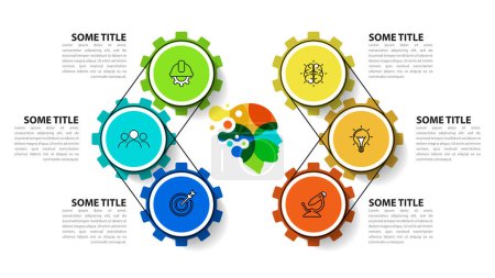Illustration for Infographic template with icons and 6 options or steps. Gears. Can be used for workflow layout, diagram, banner, webdesign. Vector illustration - Royalty Free Image