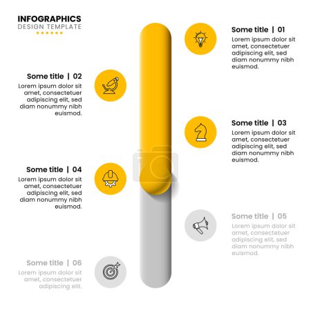 Illustration for Infographic template with icons and 6 options or steps. Yellow slider. Can be used for workflow layout, diagram, banner, webdesign. Vector illustration - Royalty Free Image