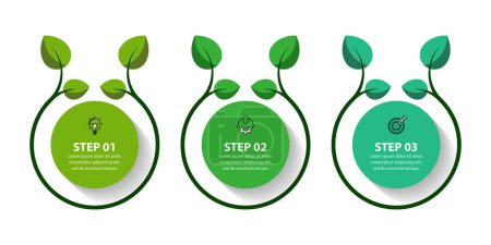 Illustration for Infographic template with 3 options or steps. Green circle. Can be used for workflow layout, diagram, banner, webdesign. Vector illustration - Royalty Free Image