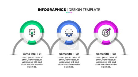 Illustration for Infographic template with icons and 3 options or steps. Connected circles. Can be used for workflow layout, diagram, banner, webdesign. Vector illustration - Royalty Free Image
