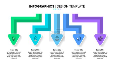 Illustration for Infographic template with icons and 5 options or steps. Arrows. Can be used for workflow layout, diagram, banner, webdesign. Vector illustration - Royalty Free Image