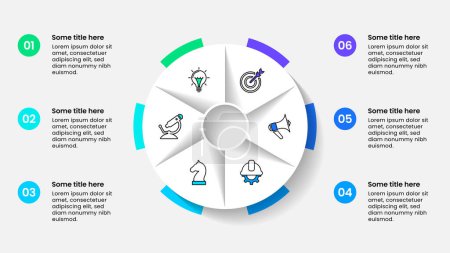 Illustration for Infographic template with icons and 6 options or steps. Pie chart. Can be used for workflow layout, diagram, banner, webdesign. Vector illustration - Royalty Free Image