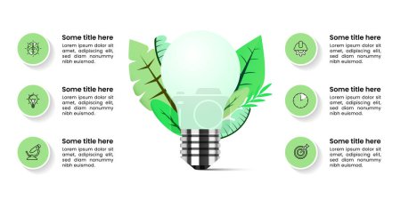 Illustration for Infographic template with icons and 6 options or steps. Green bulb. Can be used for workflow layout, diagram, banner, webdesign. Vector illustration - Royalty Free Image