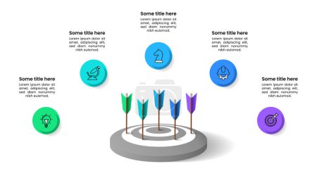 Illustration for Infographic template with icons and 5 options or steps. Dartboard. Can be used for workflow layout, diagram, webdesign. Vector illustration - Royalty Free Image