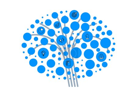 Ilustración de Árbol abstracto con círculos azules e iconos. Vector - Imagen libre de derechos