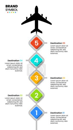 Illustration for Infographic template with 5 options or steps. Travel plan. Can be used for workflow layout, diagram, banner, webdesign. Vector illustration - Royalty Free Image