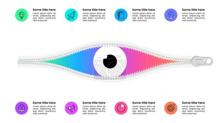 Illustration for Infographic template with icons and 8 options or steps. Eye. Can be used for workflow layout, diagram, banner, webdesign. Vector illustration - Royalty Free Image