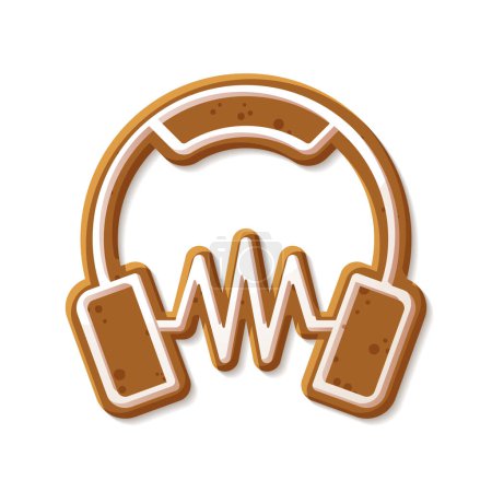 Illustration for Christmas gingerbread headphones with sound line.Vector illustration - Royalty Free Image