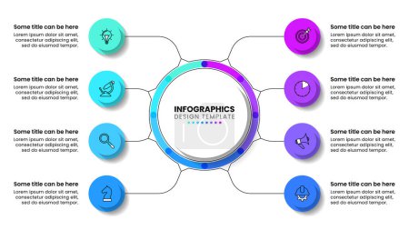 Illustration for Infographic template with icons and 8 options or steps. Circles. Can be used for workflow layout, diagram, banner, webdesign. Vector illustration - Royalty Free Image