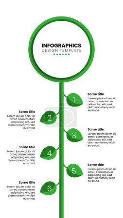 Illustration for Infographic template with 6 options or steps. Abstract green plant. Can be used for workflow layout, diagram, banner, webdesign. Vector illustration - Royalty Free Image