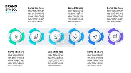 Illustration for Infographic template with icons and 6 options or steps. Gears in a row. Can be used for workflow layout, diagram, banner, webdesign. Vector illustration - Royalty Free Image