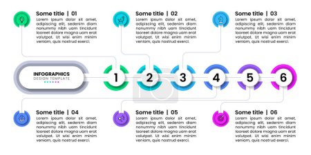 Illustration for Infographic template with icons and 6 options or steps. Connected circles. Can be used for workflow layout, diagram, banner, webdesign. Vector illustration - Royalty Free Image