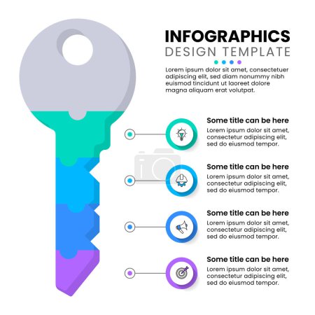 Illustration for Infographic template with icons and 4 options or steps. Key. Can be used for workflow layout, diagram, banner, webdesign. Vector illustration - Royalty Free Image