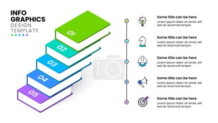 Illustration for Infographic template with icons and 5 options or steps. Books. Can be used for workflow layout, diagram, banner, webdesign. Vector illustration - Royalty Free Image