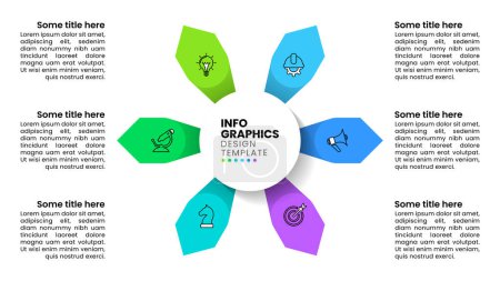 Illustration for Infographic template with icons and 6 options or steps. Arrows. Can be used for workflow layout, diagram, banner, webdesign. Vector illustration - Royalty Free Image