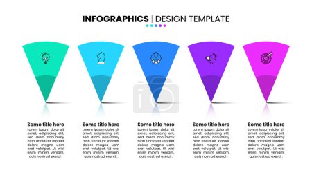 Photo for Infographic template with icons and 5 options or steps. Standing triangles. Can be used for workflow layout, diagram, banner, webdesign. Vector illustration - Royalty Free Image