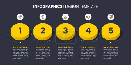 Photo for Infographic template with icons and 5 options or steps. Yellow circles. Can be used for workflow layout, diagram, banner, webdesign. Vector illustration - Royalty Free Image